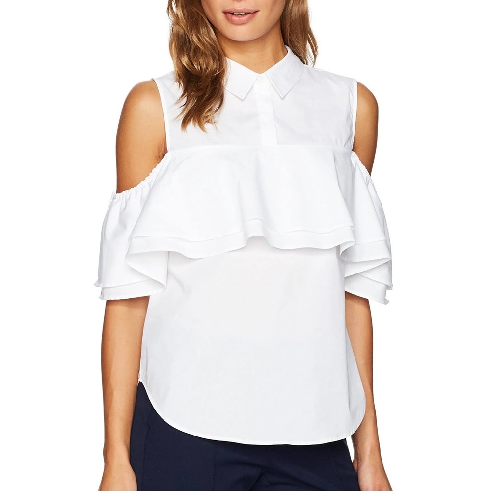 Trina Turk Basinger Top Cold Shoulder Ruffle Blouse Off Shoulder Button Top